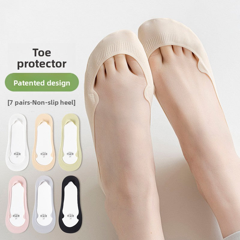 Women's Thin Cotton Boat Socks Non-Slip Invisible Low Cut Socks for Summer